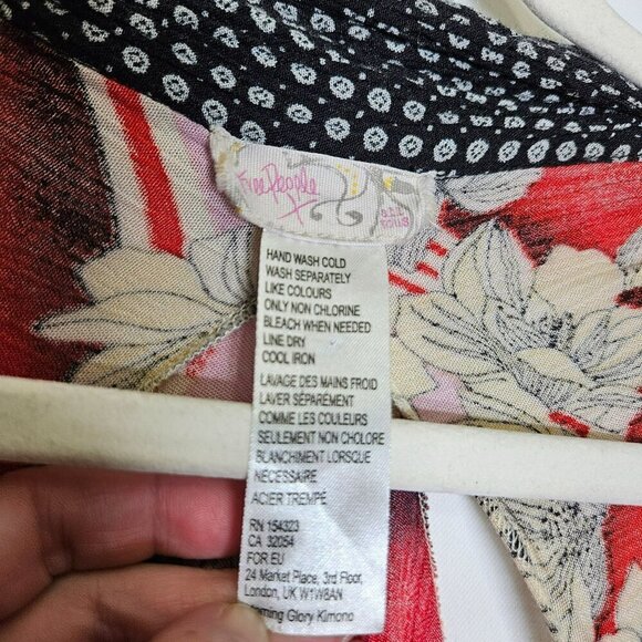 Free People x All Tous No Size Back Cut Outs Open Front Cardigan Kimono Red - Picture 2 of 14